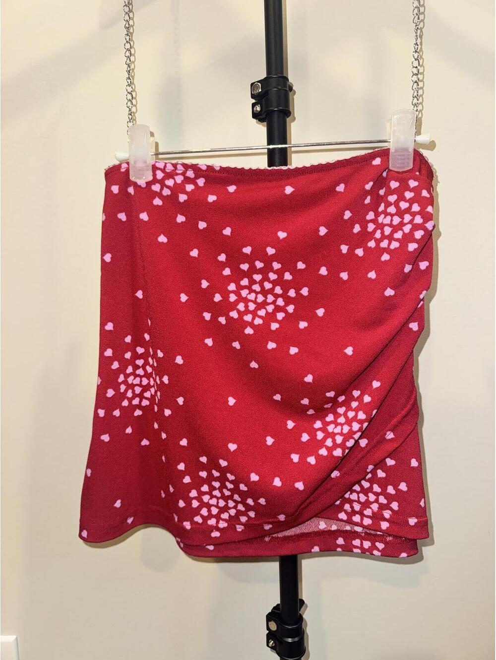 Urban Outfitters Heart Print Wrap Mini Skirt Red Pink Y2K Coquette Size S